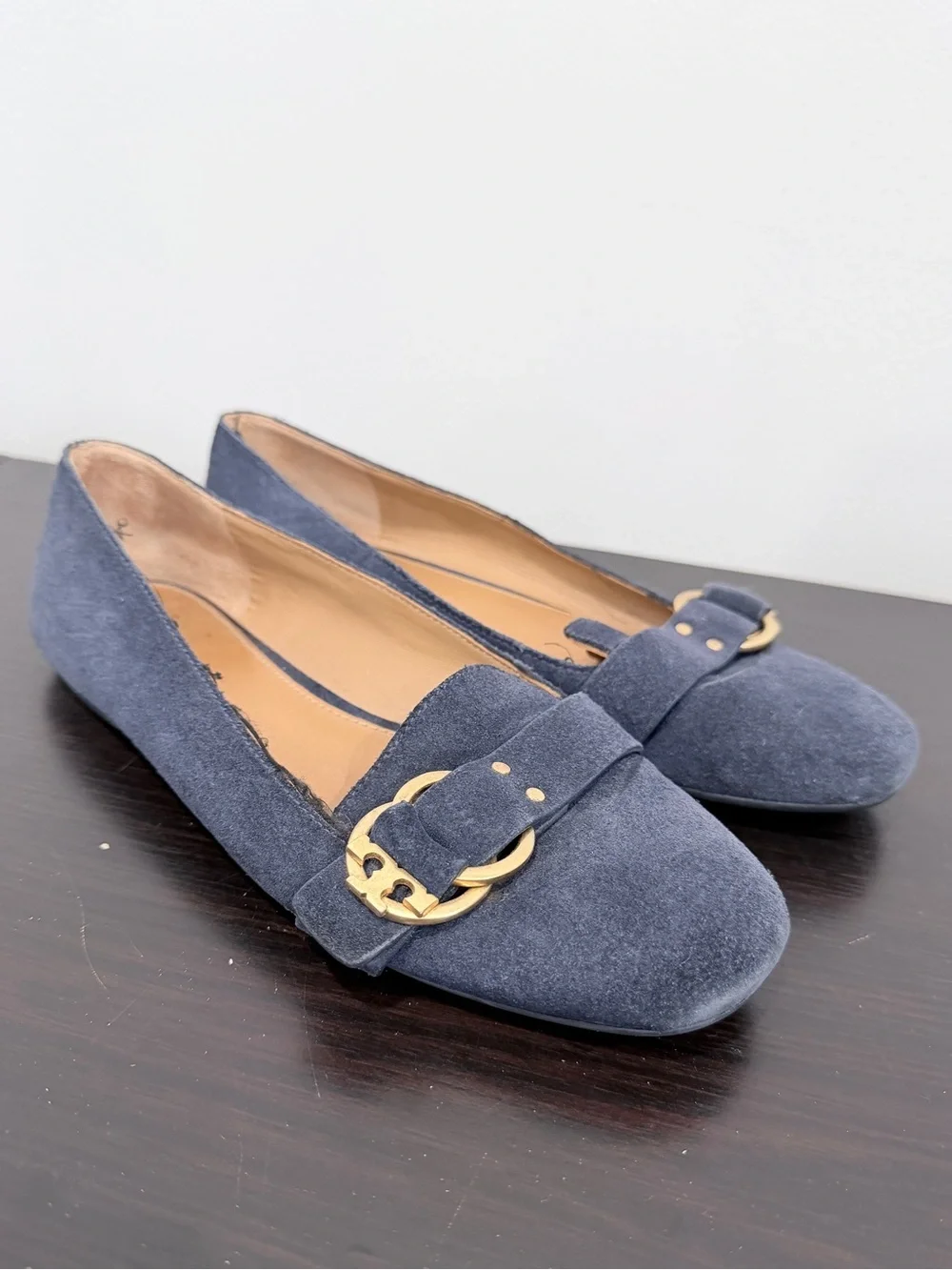 Tory Burch Logo Navy Blue Marsden Ballet Sz 8